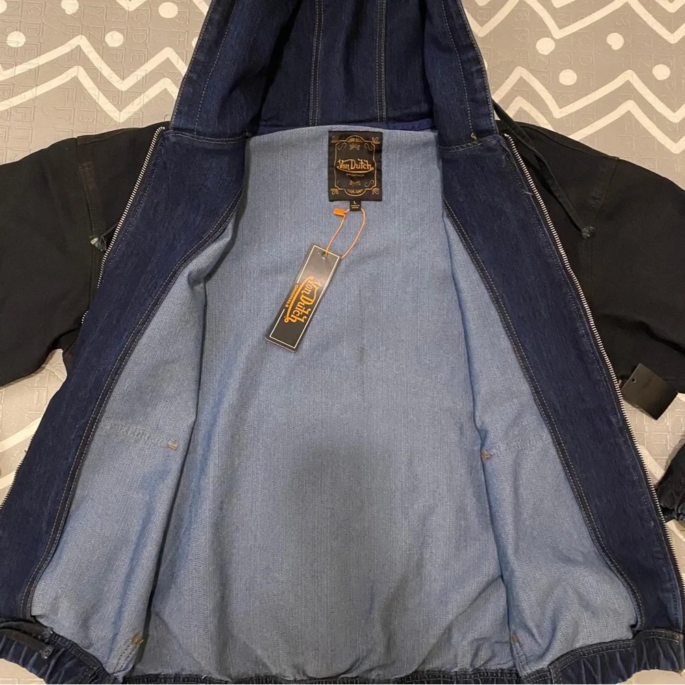 Von Dutch vintage retro washed denim jean hoodie jacket coat large